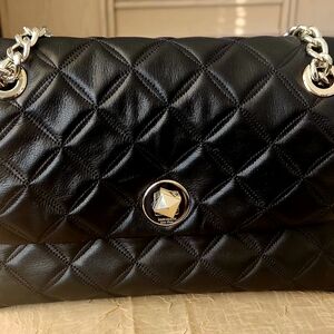 kate spade Black Quilted Leather Shoulder Bag with Silver Chain